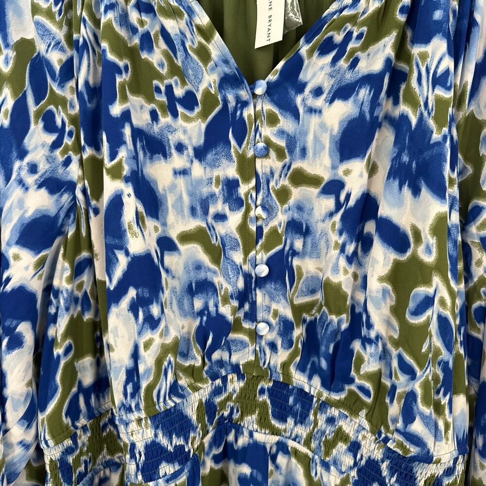 LANE BRYANT NWT Smocked Neck Waist Blue Green Midi Dress // 24 - Picture 10 of 15